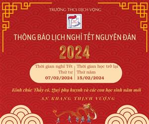 THÔNG BÁO LỊCH NGHỈ TẾT NGUYÊN ĐÁN 2024