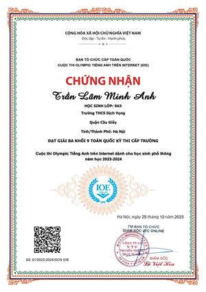 KẾT QUẢ CUỘC THI OLYMPIC TIẾNG ANH (IOE) CẤP TRƯỜNG
