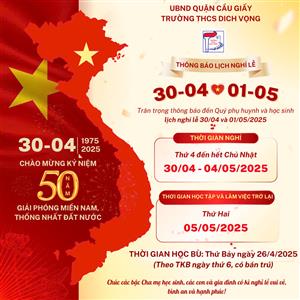 THÔNG BÁO NGHỈ LỄ 30/04/2025, 01/05/2025
